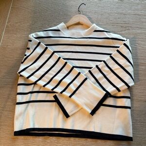 Mango Black and White Striped Crewneck Sweater